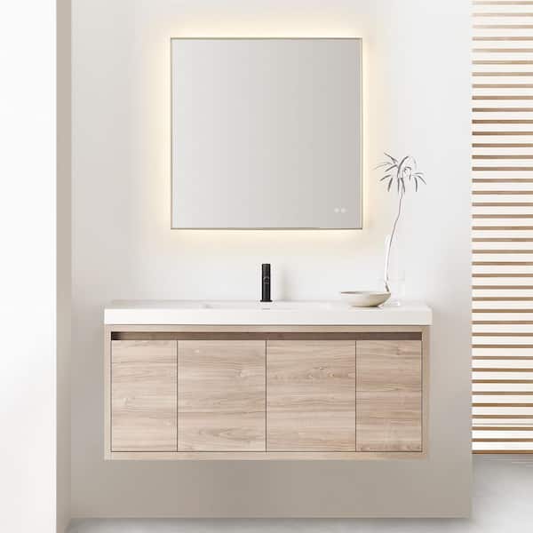 Generation Lighting Cadre 30 in. x 30 in. Satin Brass Integrated LED Illuminated Dimmable Vanity Light Mirror