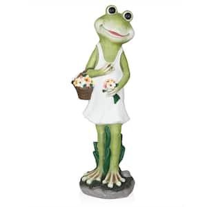 Frog in White Dress Statue with Flowers