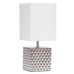 11.81 in. Chrome with White Shade Petite Hammered Metallic Square Table Desk Lamp with Rectangular Fabric Shade