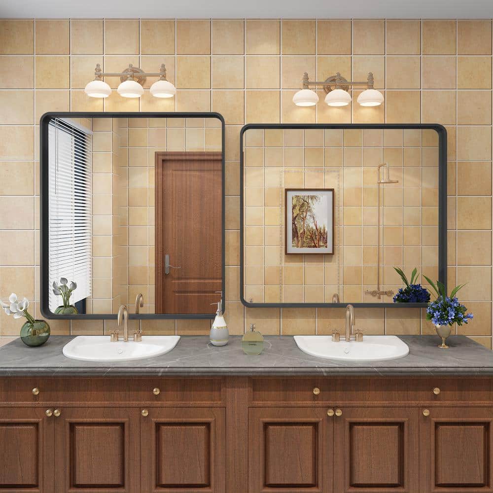 Matte Black Aluminum Rectangular Vanity Mirror 32x36 Inch