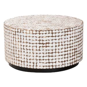 Kaloni 30.7 in. Ivory Round Coconut Shell Coffee Table