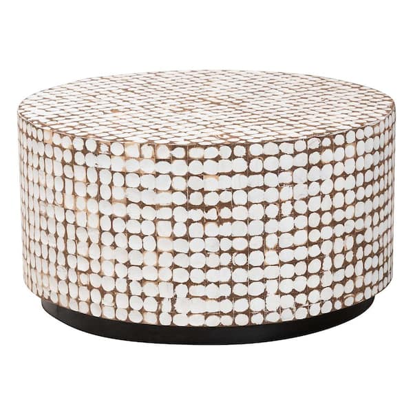 bali & pari Kaloni 30.7 in. Ivory Round Coconut Shell Coffee Table