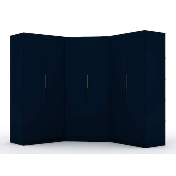 Ramsey Modern Tatiana Midnight Blue Composite Wood 137.87 in. W 3-Section Armoire with Shelves, Drawers and Hanging Rods