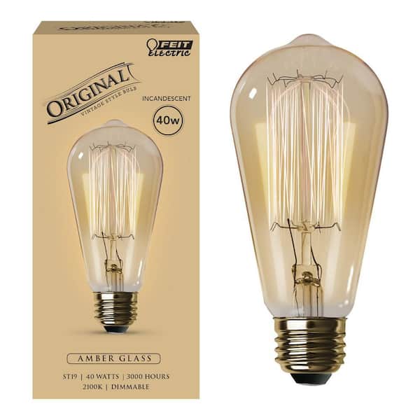 40-Watt ST19 Dimmable Cage Filament Amber Glass E26 Vintage Edison Incandescent Light Bulb, Warm White