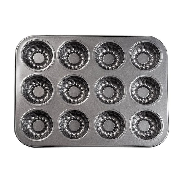 12-Cavity Nonstick Carbon Steel Fluted Mini Bundt Cake Pan Brownie Bowl Mold for Tube Cakes Pound Cakes 1 Piece