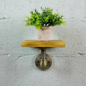 Ames Farmhouse Industrial Natural 8 in. Decorative Single Wall Mounted Pipe Shelf-Metal-Reclaimed/Aged Wood Finish