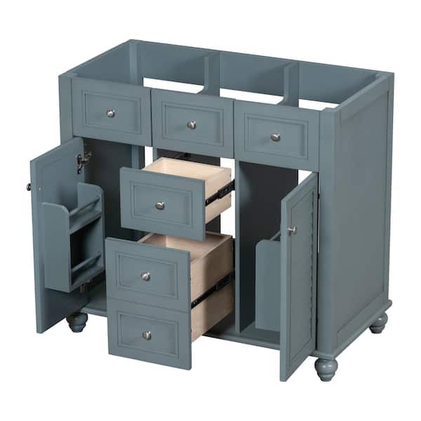 35.35 in. D x 17.8 in. W x 33 in. H Bathroom Blue Linen Cabinet