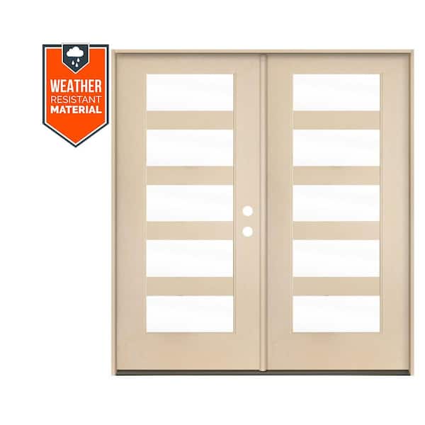 ASCEND Modern 72 in. x 79 in. Left-Active/Inswing 5-Lite Clear Glass Unfinished Double Fiberglass Prehung Front Door