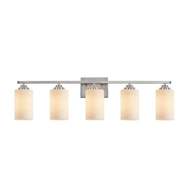 35 in. 5-Light Brushed Nickel Vanity Light with Frosted Glass Shade