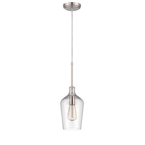 Pendant 60-Watt 1-Light Brushed Nickel Finish Dining/Kitchen Island Mini Pendant with Clear Glass, No Bulb Included