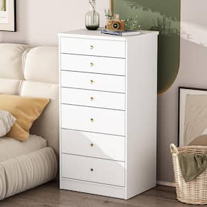 7-Drawer White Wood Chest of Drawer Modern Accents Cabinet Storage Chest 23.6 in. W x 19.7 in. D