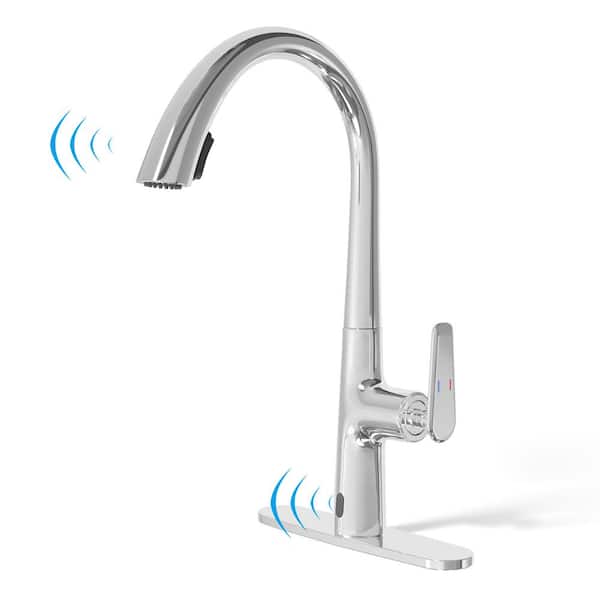 GIVING TREE Touchless Single Handle High Arc Pull Down Sprayer Kitchen Faucet in Chrome