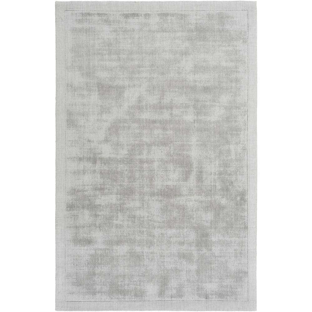 Handmade Gray Wool and Viscose 9' x 12' Rectangular Rug