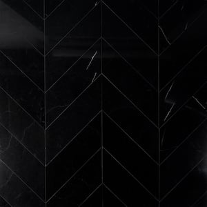 Blackout Chervon Nero Marquina 6 in. x 24 in. Polished Marble Floor and Wall Tile (4.44 sq. ft./Case)