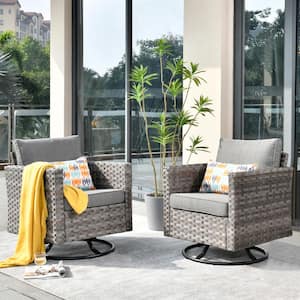 Tahoe Grey Swivel Rocking Wicker Outdoor Patio Lounge Chair with Grey Cushions (2-Pack)