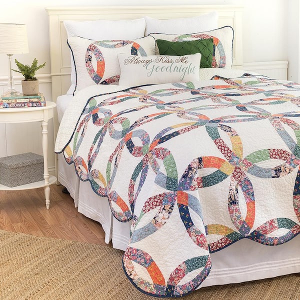 C&F Home Heritage Wedding Ring 3-Piece White Cotton Full/Queen Quilt Set