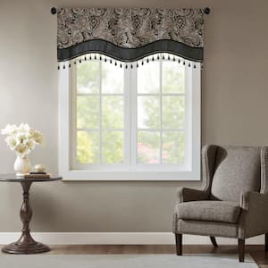 Whitman Black 50 in. W x 18 in. L Jacquard Window Rod Pocket Valance With Beads