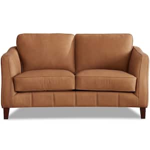 Aria 61 in. Saddle Solid Top Grain Leather 2-Seater Loveseat with Removable Cushions