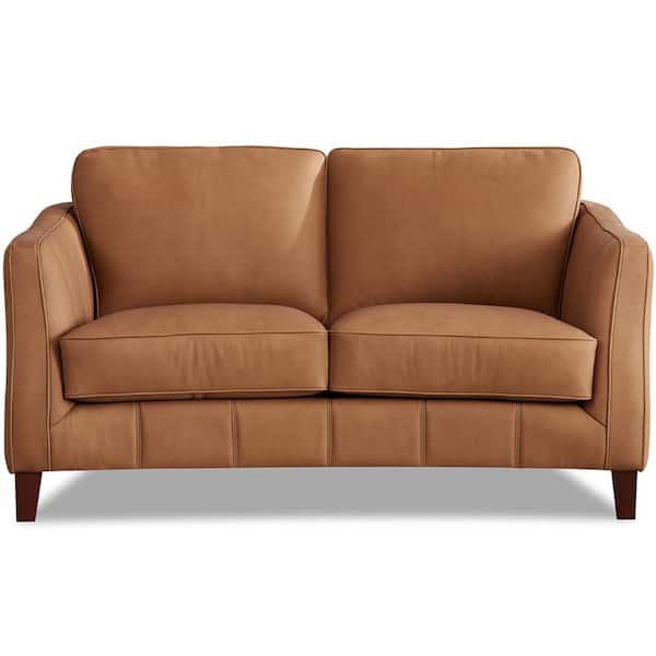 Hydeline Aria 61 in. Saddle Solid Top Grain Leather 2-Seater Loveseat with Removable Cushions