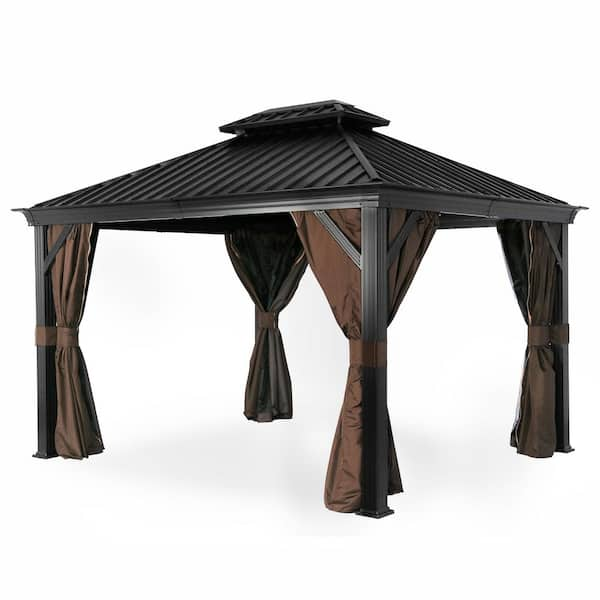 Outdoor Leisure 12 ft. x 10 ft. Dark Brown Hard Top Gazebo 10600003 ...