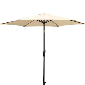 9 ft. Hexagon Aluminum Market Tilt Patio Umbrella in Cream with Crank for Lawn Deck Garden Poolside