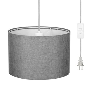 60-Watt 1-Light Hanging Ceiling Shaded Pendant Light with Grey Fabric Lamp Shade, No Bulbs Included