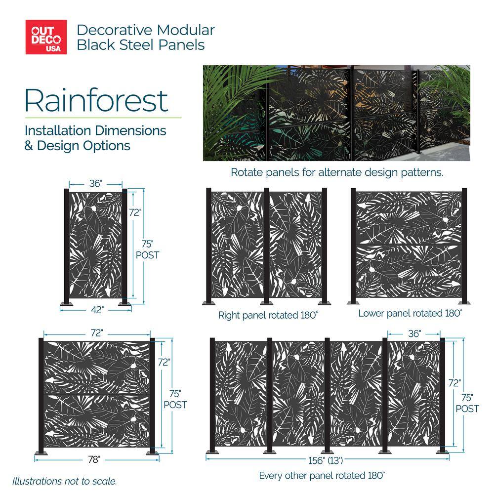 Rainforest Black Galvanized Steel Decorative Privacy Panel, 3' x 6'