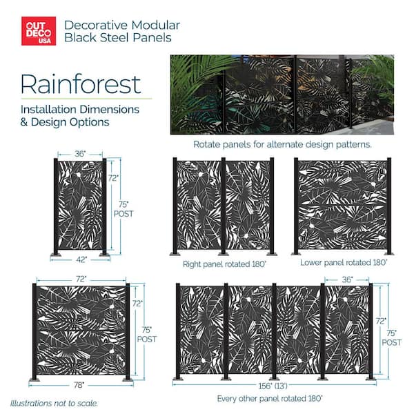 OUTDECO Rainforest 3 ft. x 6 ft. Powder Coated Steel Decorative