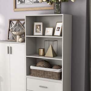 Quincy 35.27 in. Tall Stackable White Engineered wood 3-Shelf Modern Modular Bookcase