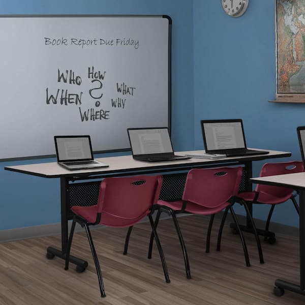 Kobe 84 in. x 24 in. Maple Flip-Top Privacy Nesting Table Desk, 2 M Stack Chairs-Burgundy
