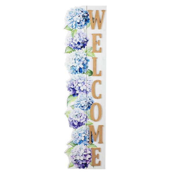 42 in. H Solid Wood Hydrangea "WELCOME" Porch Sign Garden Stake