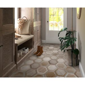 Woodnote 9.5 in. x 9.5 in. Brown Porcelain Matte Hexagon Wall and Floor Tile (10.43 sq. ft./case) 20-Pack