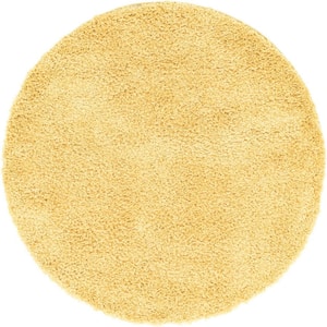 Davos Shag Sunglow Yellow 5 ft. x 5 ft. Round Area Rug