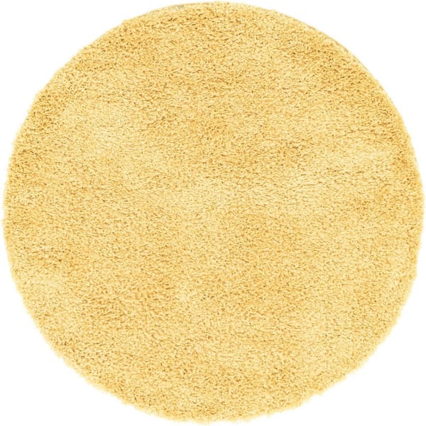 Unique Loom Davos Shag Sunglow Yellow 5 ft. x 5 ft. Round Area Rug