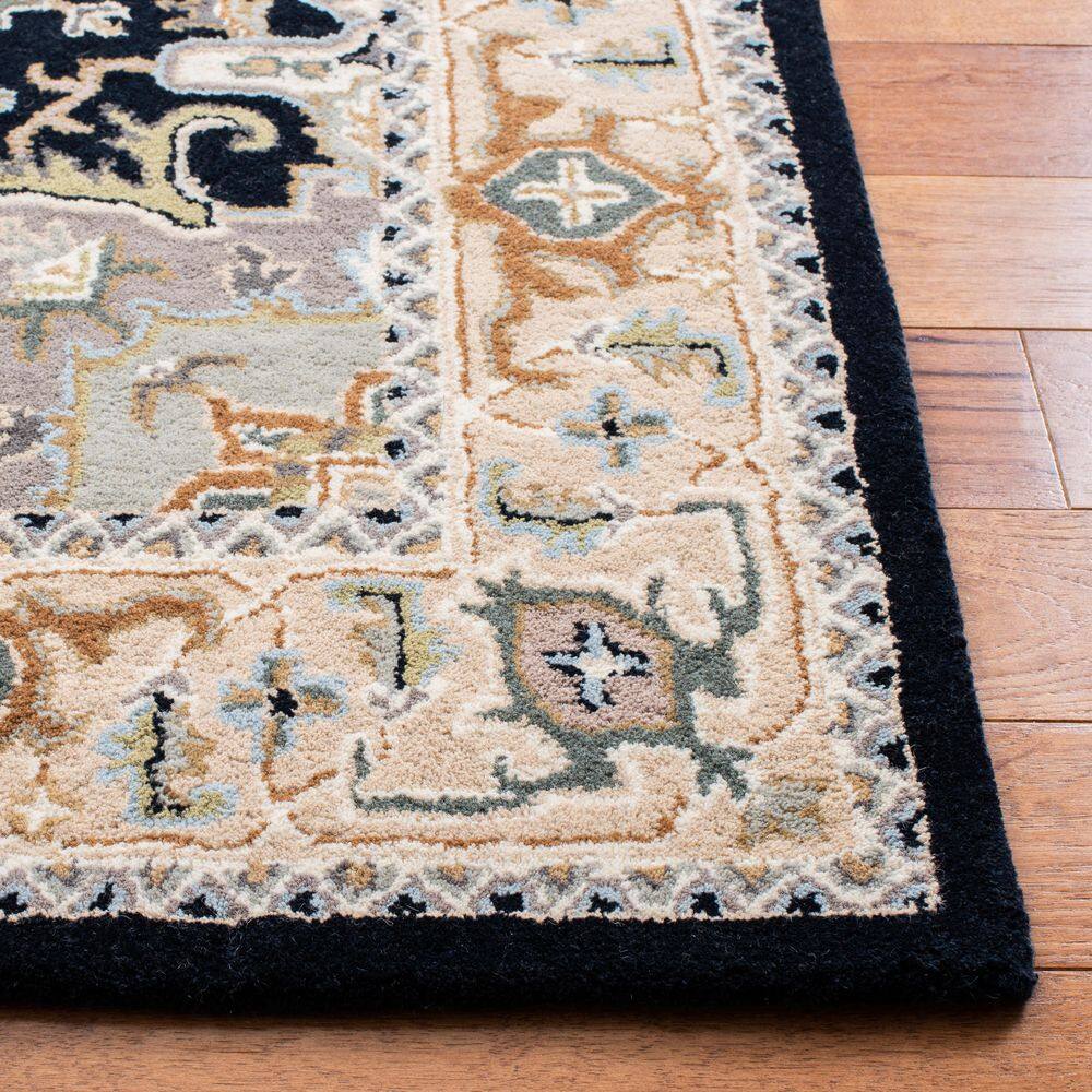 Beige and Navy Hand-Tufted Wool Square Area Rug 6' x 6'