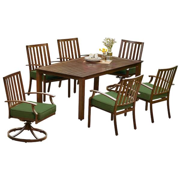 Royal Garden Bridgeport 7-Piece Aluminum Outdoor Dining Set with Green Cushions