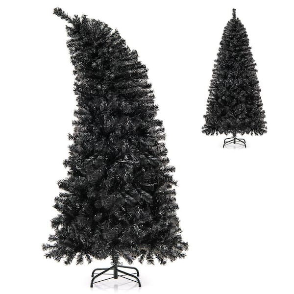 Costway 6 ft. Black Prelit LED Full Black Spruce Artificial Christmas Tree with 260-Alternating Warm White