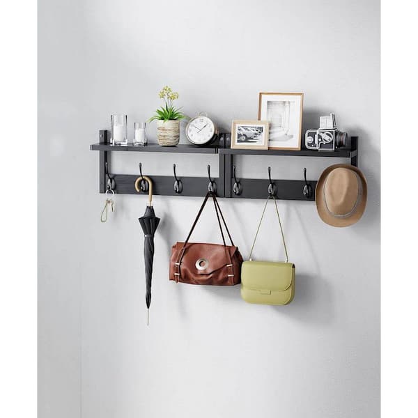 Black Bamboo Wall-Mounted Coat Rack with 8 Hooks PUB546VYS - The