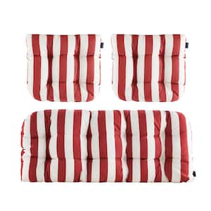 3-Piece Outdoor Chair Cushions Loveseats Outdoor Cushions Set Floral for Patio Furniture in Red Stripe H4" X W19"
