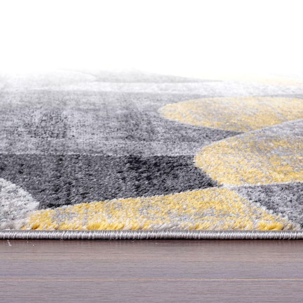 Contemporary Yellow 2 ft. x 7 ft. Distressed Circle Runner Rug