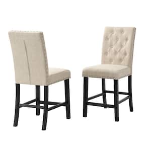 Lidia Beige Linen Fabric Counter Height Dining Chairs (Set of 2).