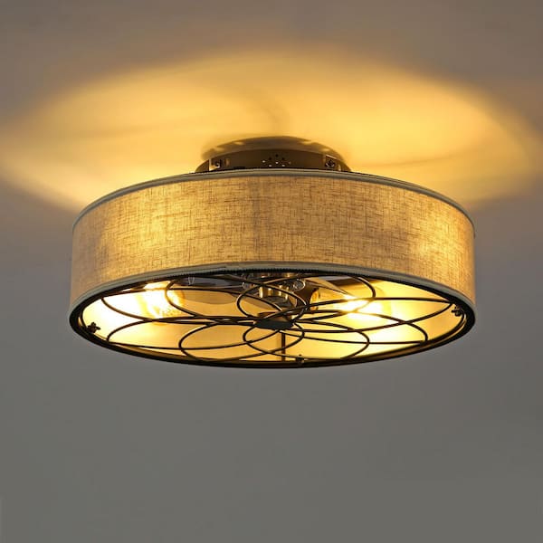 20 in. Low Profile Beige Caged Flush Mount Ceiling Fan with Remote Control, 6 Speeds Reversible (Bulb Not Included)