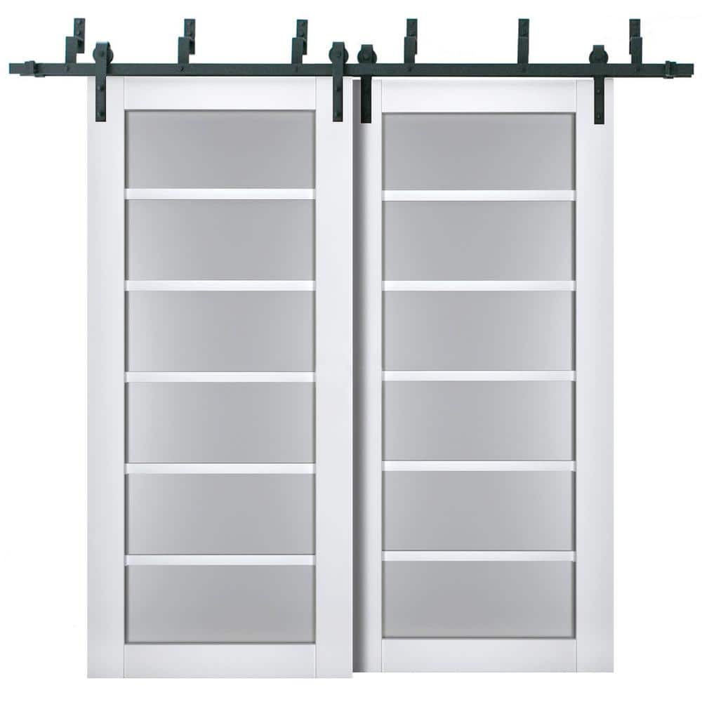 56 in. x 96 in. 2 Panel Frosted Glass White Solid Wood Sliding Barn Door with Hardware Kit price history on PriceWatchPro