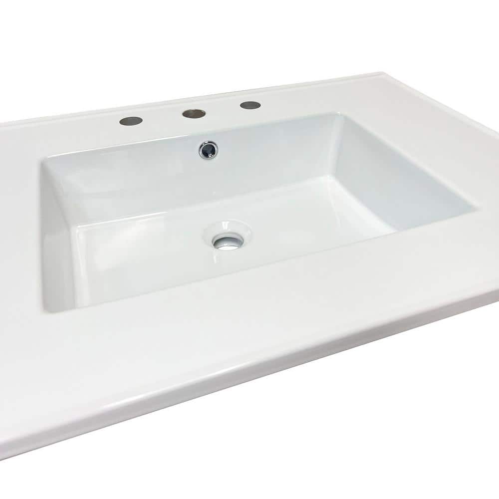 31.5" White Gloss Ceramic Rectangular Bathroom Sink Top