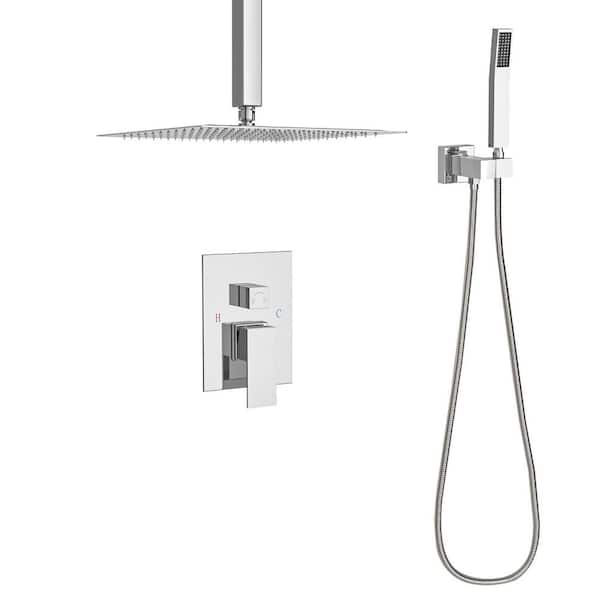 1-Spray 10 in. Square Ceiling Mount Dual Fixed and Handheld Shower Head 1.8 GPM in Chrome