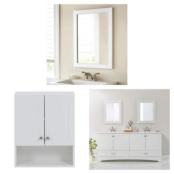 Lancaster 73 in. W Double Sink Vanity in White and 20 in. White Mirror and 21 in. White Storage Cabinet Combo