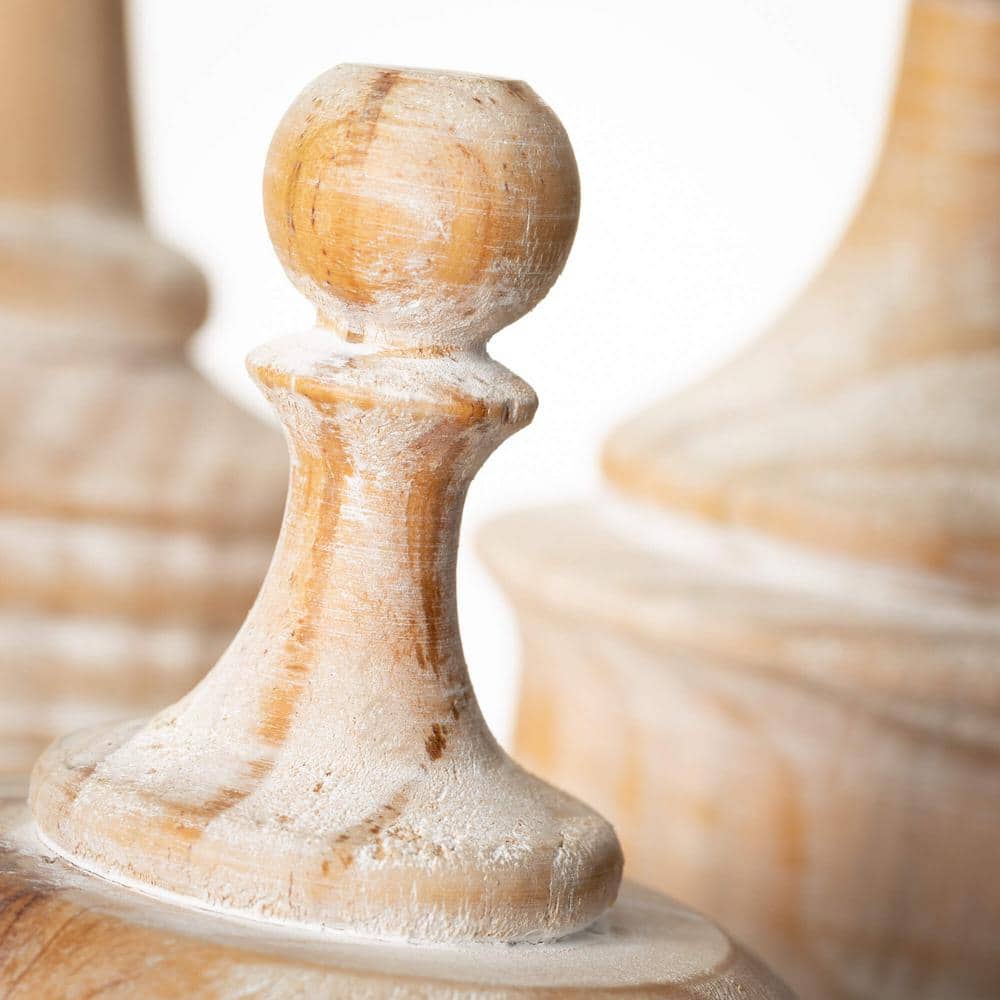 White Washed Natural Wood Finial Set of 3