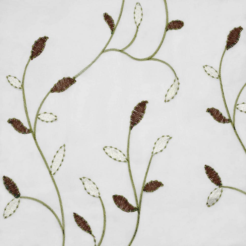Brown Floral Embroidered Sheer Grommet Curtain Panel 54" x 84"