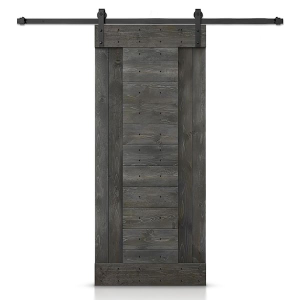 CALHOME 42 in. x 84 in. Carbon Gray Stained DIY Knotty Pine Wood Interior Sliding Barn Door with Hardware Kit