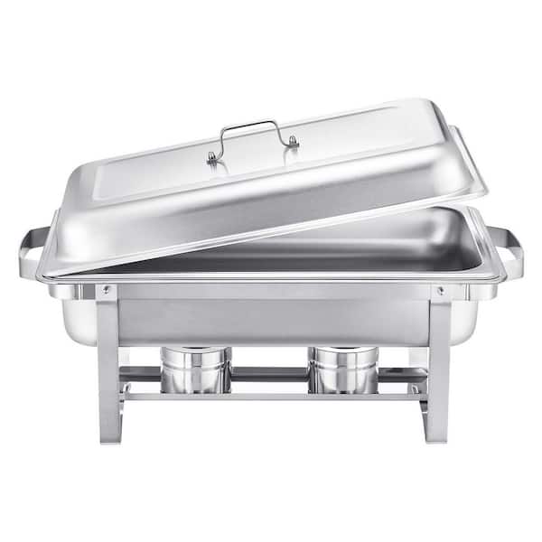 Chafing Dish Buffet Set, 4 Pack of 8 Qt Stainless Steel Trays, Rectangular Food Warmer with Lid, Water Tray, Fuel Holder